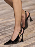 kamames Caiying Rose Baotou Sandals Women's New Pointed Back Empty Shoes Lacquered Leather Stilettos Sexy High Heels In Spring 2024