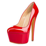 kamames Round Head Waterproof Table Super High Heels Large Size Single Shoes Sexy Platform Heels