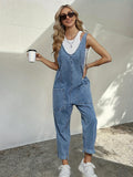 Plain Washed Blue Loose Fit Casual Style Adjustable Strap Denim Overalls Dungarees, Women's Denim Jeans & Clothing