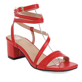 kamames Sgesvier 2021 Sexy Ankle Cross-Strap Lady Summer Shoes Open Toe Cross-tied Women Thick Heels Sandals Gladiators Big Size 28-52