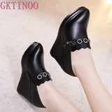 GKTINOO Deep Mouth Leather Shoe Black Platform Shoes High Heels Fashion Crystal Dance Shoes For Ladies Women's Pumps Wedge Shoes