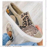 kamames Autumn And Winter New Large-Size Women's Shoes Snakeskin Spliced Polyurethane Flat-Bottomed Canvas Shoes Women's Singles Shoes