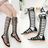 kamames Sandals, Long Shoes, Spot Bohemian Hollowed-Out Comfortable Student Ladies Strapped Flat Roman Sandals