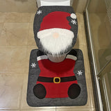 2-Piece Set Snowman Santa Claus Dwarf Christmas Toilet Seat Cover and Carpet Set - Seasonal Bathroom Decoration - Fun Xmas Gift Idea for Home Kit Accessories with Festive Design