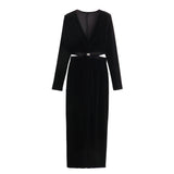 Zingj New Open-Ended Design Velvet Long-Sleeved Flute Dress 6962224800