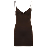 Zingj Y2K Vintage Sexy Backless Criss-Cross Brown Cami Dress 90s Fashion Deep V Spaghetti Strap Bodycon Mini Dresses Partywear