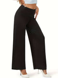 Plain Mid-Stretch Outdoor Trousers, Loose Fit Comfy Sporty Wide Legs Pants, Women's Activewear