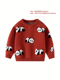 Baby's Adorable Panda Jacquard Sweater, Comfy Cotton Knitted Long Sleeve Top, Toddler & Infant Boy's Clothing For Fall Winter