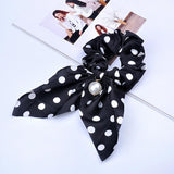 New Chiffon Bowknot Silk Hair Scrunchies Women Pearl Ponytail Holder Hair Tie Hair Rope Rubber Bands Headwear Hair Accessories