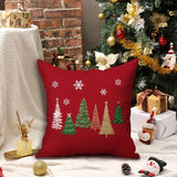 2PCS 18x18 Festive Red Linen Christmas Tree and Snowflake Throw Pillow Covers, Machine Washable Zippered Cases for Sofa, Patio & Porch, Contemporary Winter Farmhouse Decor - Insert Not Included