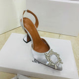 2022 New Silk Sunflower Crystal Diamond Buckle High Heels Horseshoe Heel Women's Sandals