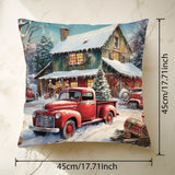 1pc Vibrant Red Truck Christmas Throw Pillow Cover - Digital Print, Single-Sided, Polyester, Hand Washable, Zip Closure - Versatile Home Decor for Sofa, Living Room, Bedroom, Festive Holiday Accent, 17.7" x 17.7" (No Insert)