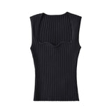 kamames kamames Fashionable Women's Dress Square Collar Wavy Vest Vertical Pit Strip Slim Body Navel Short Solid Color Sleeveless Blouse