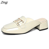 kamames New Shoes Women Heels Leather Sandals Summer Heel Pearl Sandals Heel Leather Femme High Heels Mary Jane Shoes