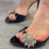 kamames kamames Summer New Open-Toe Diamond With Thin Heel Slippers Women's Feel Wearing Crystal Shoes High-Heeled Shoes