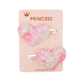 2Pcs/set Glitter Cartoon Cartoon Love Heart Crown Hair Clips For Girls Handmade Hairpins Boutique Barrette Kids Hair Accessories