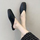 kamames kamames Female 2023 New Women's Shoes Summer Korean Version Square Head Baotou Half Drag Women's Flat Bottom 43 Large Size Cool Slippers Female