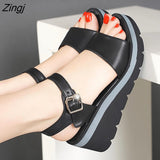 kamames Summer Shoes Women Wedges Heels Sandals Young Ladies Casual Sandals Open toe Black White Shoes Wedge Heel 6cm