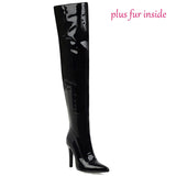 kamames Sexy Mirror Leather Thigh High Boots Women High Heels Over The Knee Boots For Women Point Toe White Red Fetish Party Long Shoes