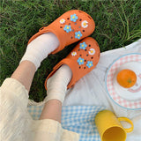 Woman Beach Slipper Cute Cartoon Flower Deco for Hole Shoes Antislip Thicken Shoes for Women 2021 Flat Garden DIY Croc Slippers