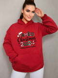 Cozy Plus Size Christmas Hoodie for Women - Casual Long Sleeve with Pockets, Festive Letter Print, Perfect for Fall & Winter