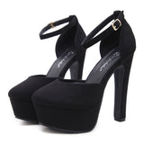kamames Women's Shoes Hollow Black High Heel Waterproof Table 14Cm Spot Shallow Mouth Thick Heels High Heels