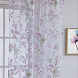 1pc Elegant Sheer Curtains - Classical Floral Printed, Light-Filtering Drapes for Living Room and Bedroom - Soft Purple, Breathable, and Energy-Efficient