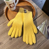 Solid Color Ribbed Knitting Gloves, Windproof Full Finger Touch Screen Warm Gloves, Women's Simple Autumn Winter Hand Warmer Gloves