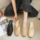 kamames kamames Female 2023 New Women's Shoes Summer Korean Version Square Head Baotou Half Drag Women's Flat Bottom 43 Large Size Cool Slippers Female