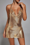 kamames Brett Diamante Mesh Mini Dress - Gold