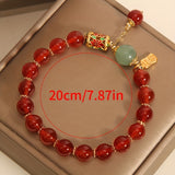 1pc Exquisite Lucky Red Agate Beaded Charm Bracelet - Retro Synthetic Gemstone Jewelry for Women Men, Perfect Gift for Boyfriend Girlfriend Best Friend, Family and Friendships - Unique Niche Accessory for Any Occasion