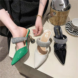 kamames kamames Large Size High Heels Women's New Half Slippers Pointed Heel Shoes Fashion Women Shoes Rhinestone Sandals