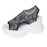 kamames kamames Summer New Knitted Fish Mouth Shoes Fairy Wind Sponge Cake Soles High Heels Flying Slope Heels Sports Women's Sandals