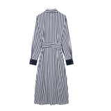 kamames Spring Style Striped Flute Shirt-Style Belt Dress 2783816