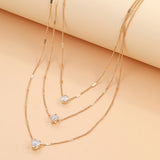 3-Layer Necklace With Rhinestone Pendants - Heart, Star, And Teardrop, Perfect For Holidays And Everyday Wear - Retro & Chic Style