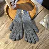 Solid Color Ribbed Knitting Gloves, Windproof Full Finger Touch Screen Warm Gloves, Women's Simple Autumn Winter Hand Warmer Gloves