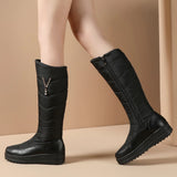 kamames Winter Women Snow Boots Warm Plush Flat Platform Knee High Boots Round Toe Zipper Woman Shoes Black Blue Wine Red
