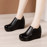 GKTINOO High Heel Women Shoes 2021 Women Leather Casual Shoes Breathable Fashion Waterproof Wedges Platform Shoes Women