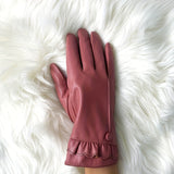 Velvet Lined Elegant Gloves for Women - Warm, Waterproof, Touchscreen, Split Finger, PU Leather with Decorative Buttons - Perfect for Autumn and Winter