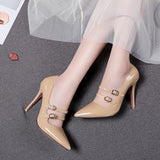 kamames SGESVIER Fashion Pointed Toe Solid High Heel Shoes Nightclub Women's Pumps Thin Heel Buckle Wedding Party Shoes Size 30-47 OX293