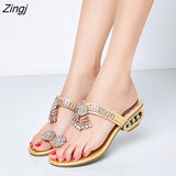 kamames Women Sandals Flip Flop Fashion Rhinestone Wedges Shoes Crystal High Heels Sandals Women Shoes Summer Casual Beach Sandals