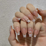 kamames kamames Pure Desire Blush Nail White French Striped Ballet Shoes Fake Nail Pearl Diamond Beautiful Nail Piece