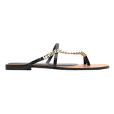 kamames ZAR Brand 2022 New Summer Slippers Women Luxury Fashion Square Toe Metal Chain Flat-Heeled Sandals Woman Shoes Plus Size 41