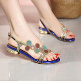 kamames New Bohemian Fashion Diamond Sandals Summer Leather Flat Sandals Non-Slip Crystal Shoes