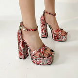 kamames INS Gingham Women Sandals Fashion Platform Square High Heels Sandals Luxury Brand Punk Female Shoes Size 34-43