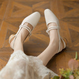 kamames kamames 2023 New Thick Heel French Line With Pearl Middle Heel Empty Single Shoes