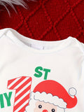 2pcs Baby's "My 1st Christmas" Pattern Bodysuit & Hat & Casual Pants, Toddler & Infant Boy's Clothing Set