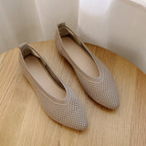 kamames Cloth Square Head Grandma Shoes 2024 New Soft Soles Hollowed-Out Shallow Casual Ladyshoes Knitted Flat Soles Flying Knitted Single Shoes