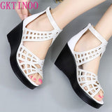 GKTINOO 2021 Rhinestone Women Sandals Platform Wedges High heels Sandals Fashion Hollow Out Open toe Summer Women Shoes