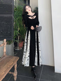 kamames Knitted Patchwork Floral Dress Irregular Design Sense Hepburn Wind Sweet Fashion Slim Summer New Black Long Dresses